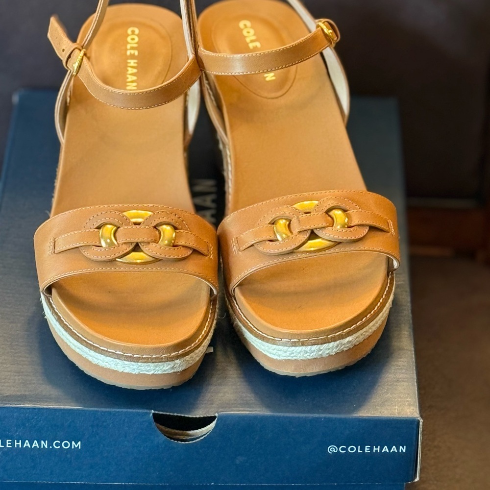Cole Haan Tan Sandals with Gold Detail